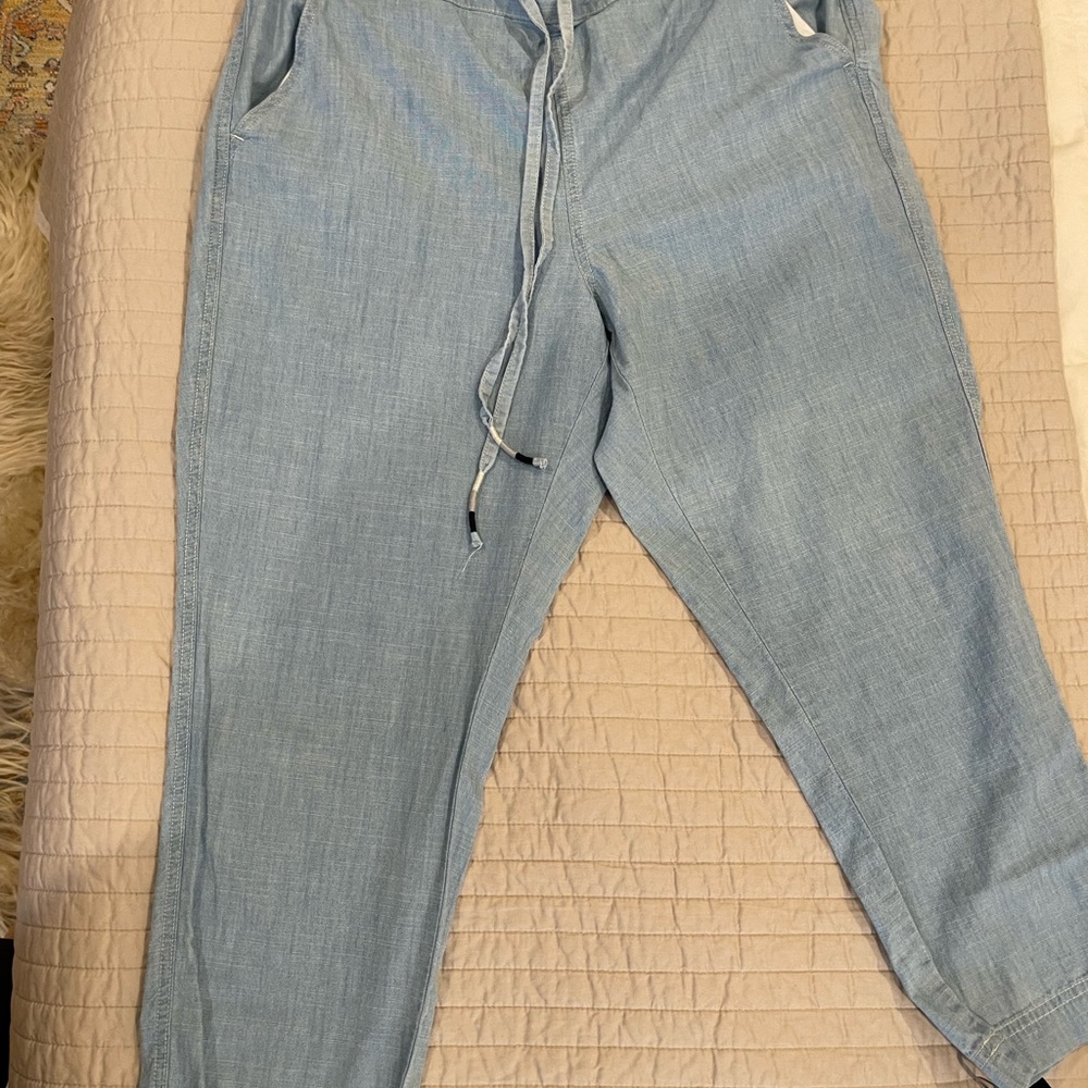 J.Crew Chambray Tie-Waist Denim Crop Pants - Picture 2 of 8